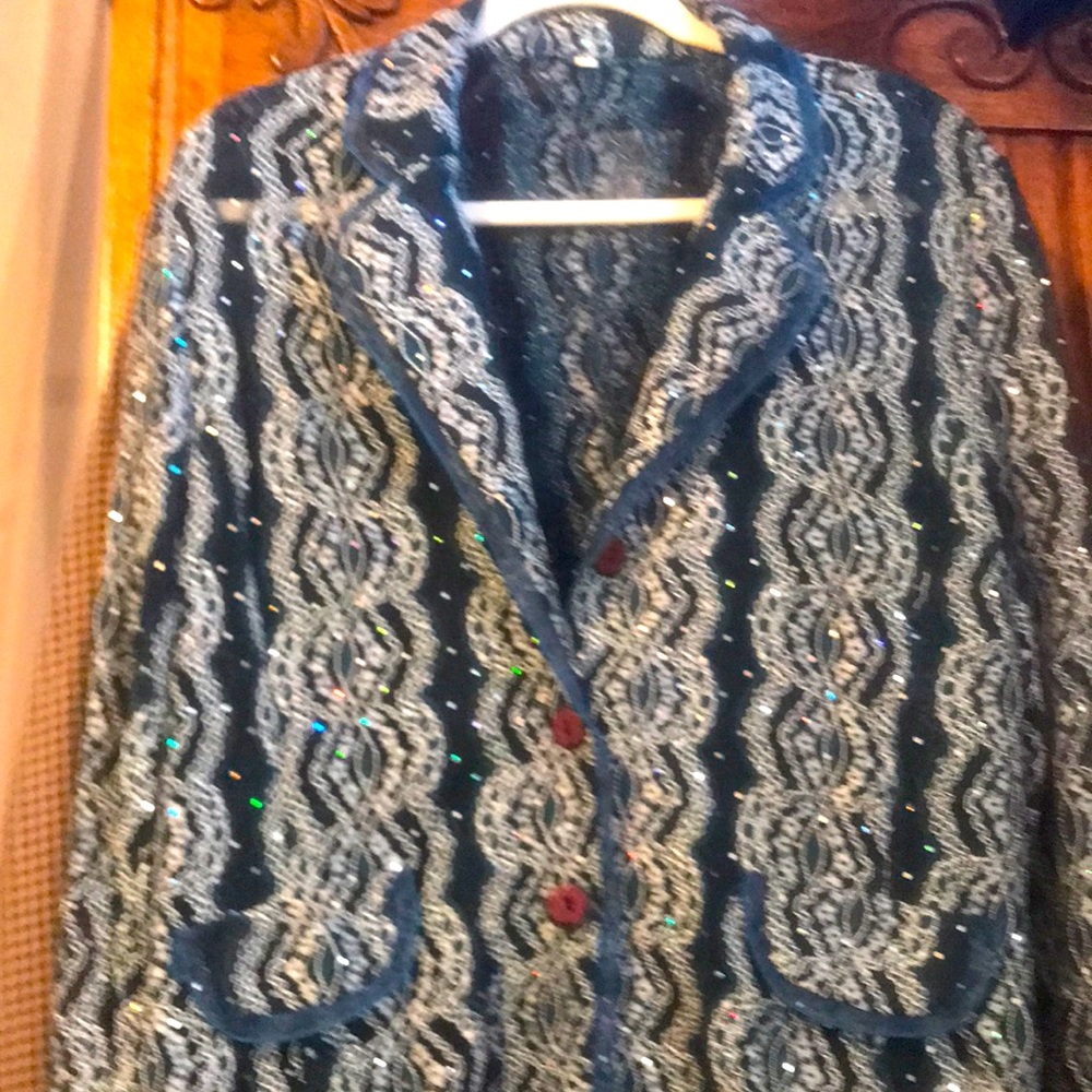 Vintage  Jacket embroiders on Mesh material with bling and coconut buttons